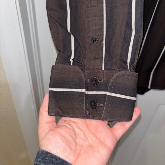 7 Diamonds Mens Shirt Extra Large Button Down Brown Striped Long Sleeve SZ XL​ - Picture 4 of 9